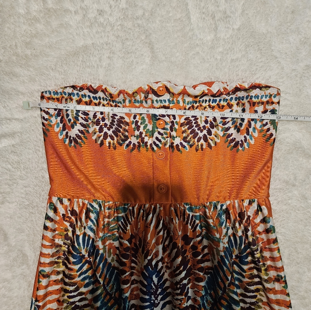 NEW Orange Maxi Dress Size XS Bohemian Strapless Resortwear Colorful Vacation - Picture 8 of 13